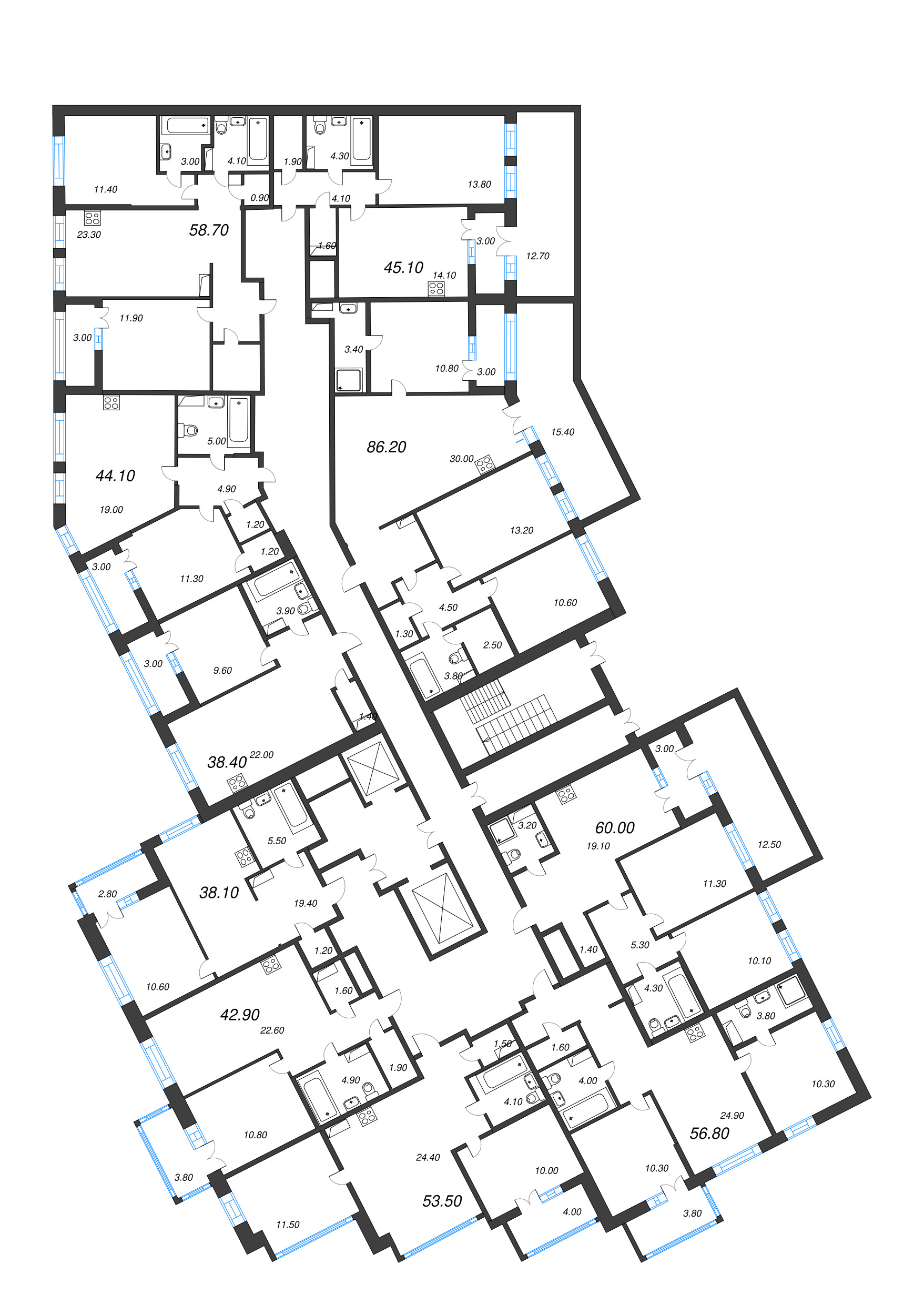 1-комнатная квартира, 38.4 м² в ЖК "NewПитер 2.0" - планировка этажа