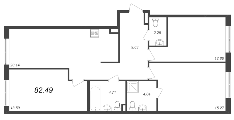 4-комнатная (Евро) квартира, 82.11 м² в ЖК "Zoom на Неве" - планировка, фото №1