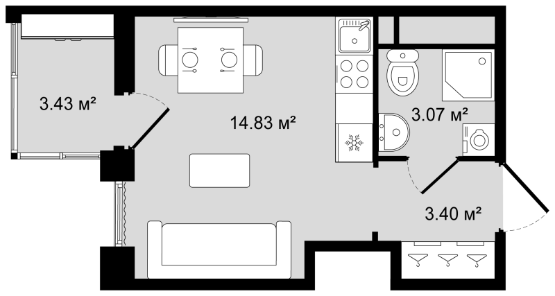 Квартира-студия, 23.02 м² в ЖК "Новгородская 8" - планировка, фото №1