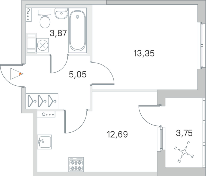 1-комнатная квартира, 34.96 м² в ЖК "Любоград" - планировка, фото №1