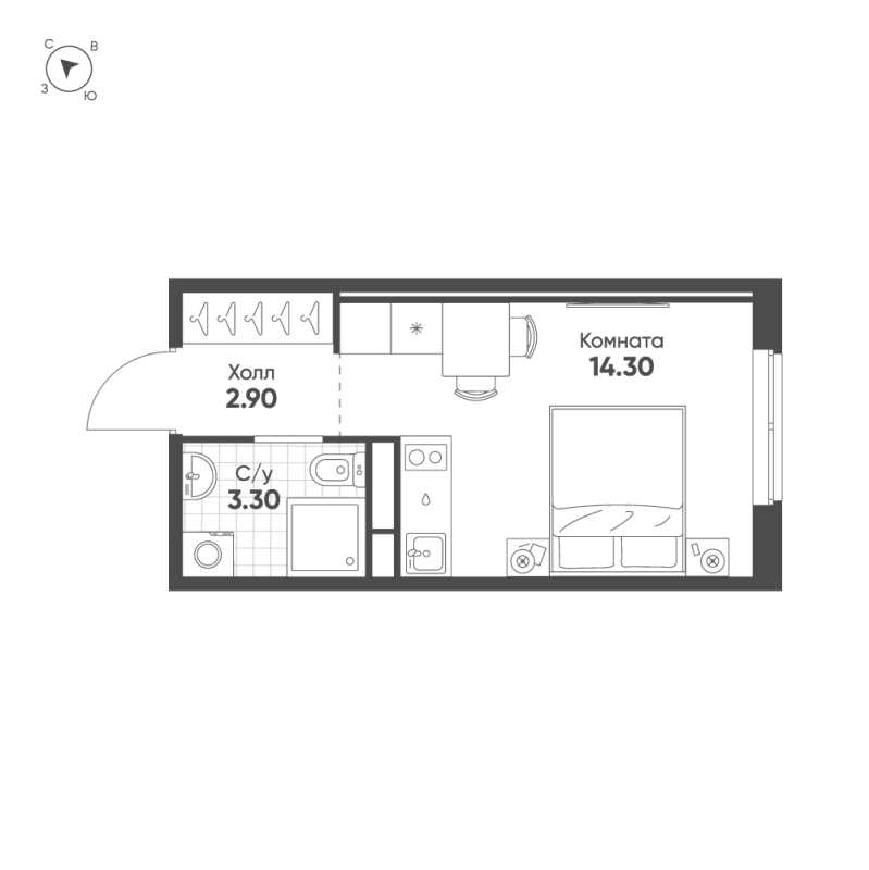 Квартира-студия, 20.5 м² в ЖК "Avenue Apart Pulkovo" - планировка, фото №1