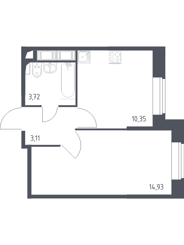 1-комнатная квартира, 32 м² - планировка, фото №1