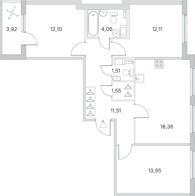 4-комнатная (Евро) квартира, 75.15 м² - планировка, фото №1