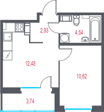 1-комнатная квартира, 32.44 м² в ЖК "Город-спутник Южный" - планировка, фото №1