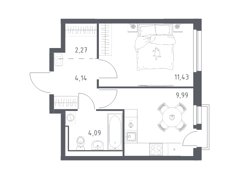 1-комнатная квартира, 31.92 м² в ЖК "Невская Долина" - планировка, фото №1