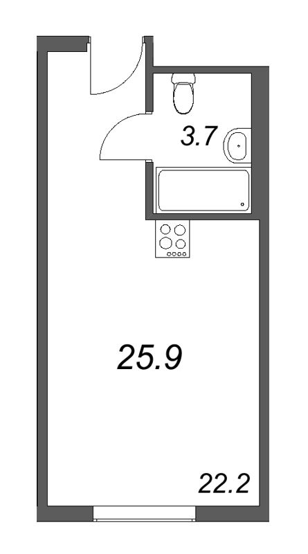 Квартира-студия, 25.9 м² - планировка, фото №1