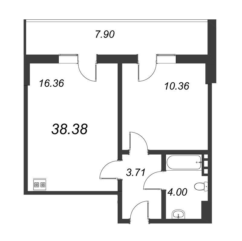 1-комнатная квартира, 41.1 м² в ЖК "WINGS апартаменты на Крыленко" - планировка, фото №1