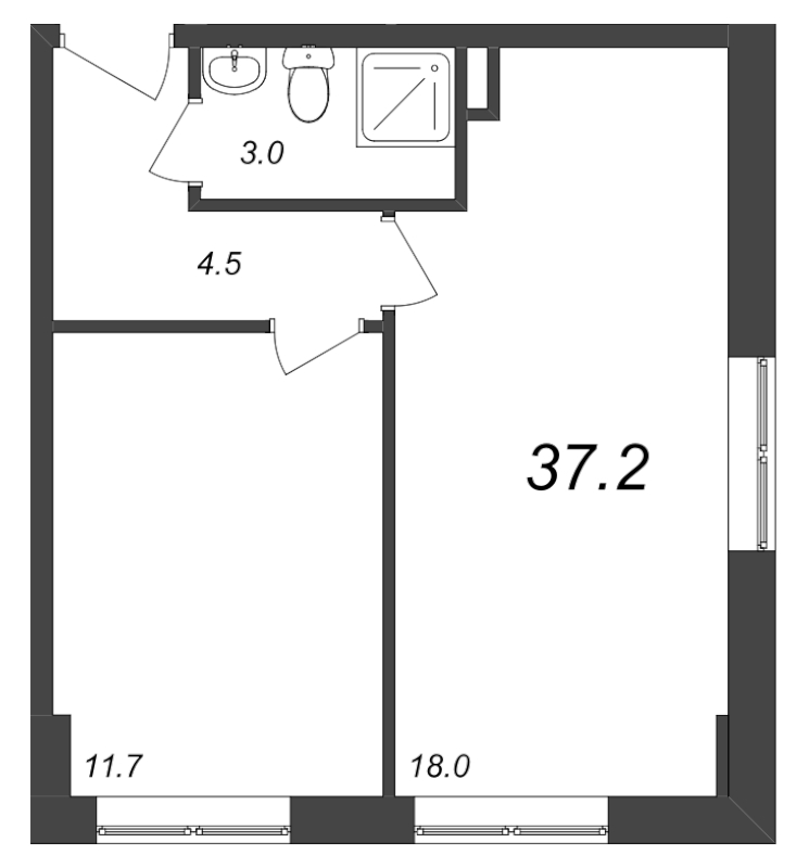 2-комнатная (Евро) квартира, 37.26 м² в ЖК "Zoom на Неве" - планировка, фото №1