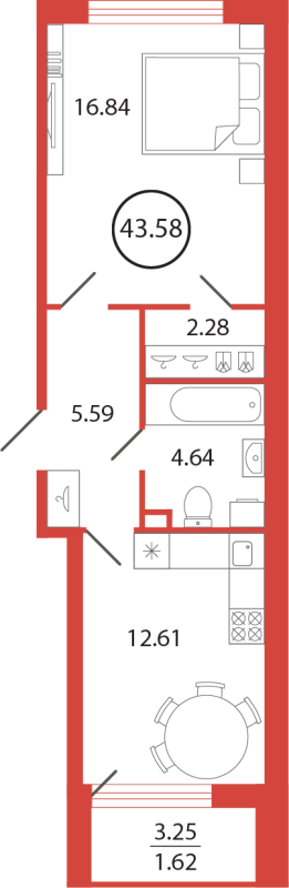 1-комнатная квартира, 43.58 м² в ЖК "Энфилд" - планировка, фото №1