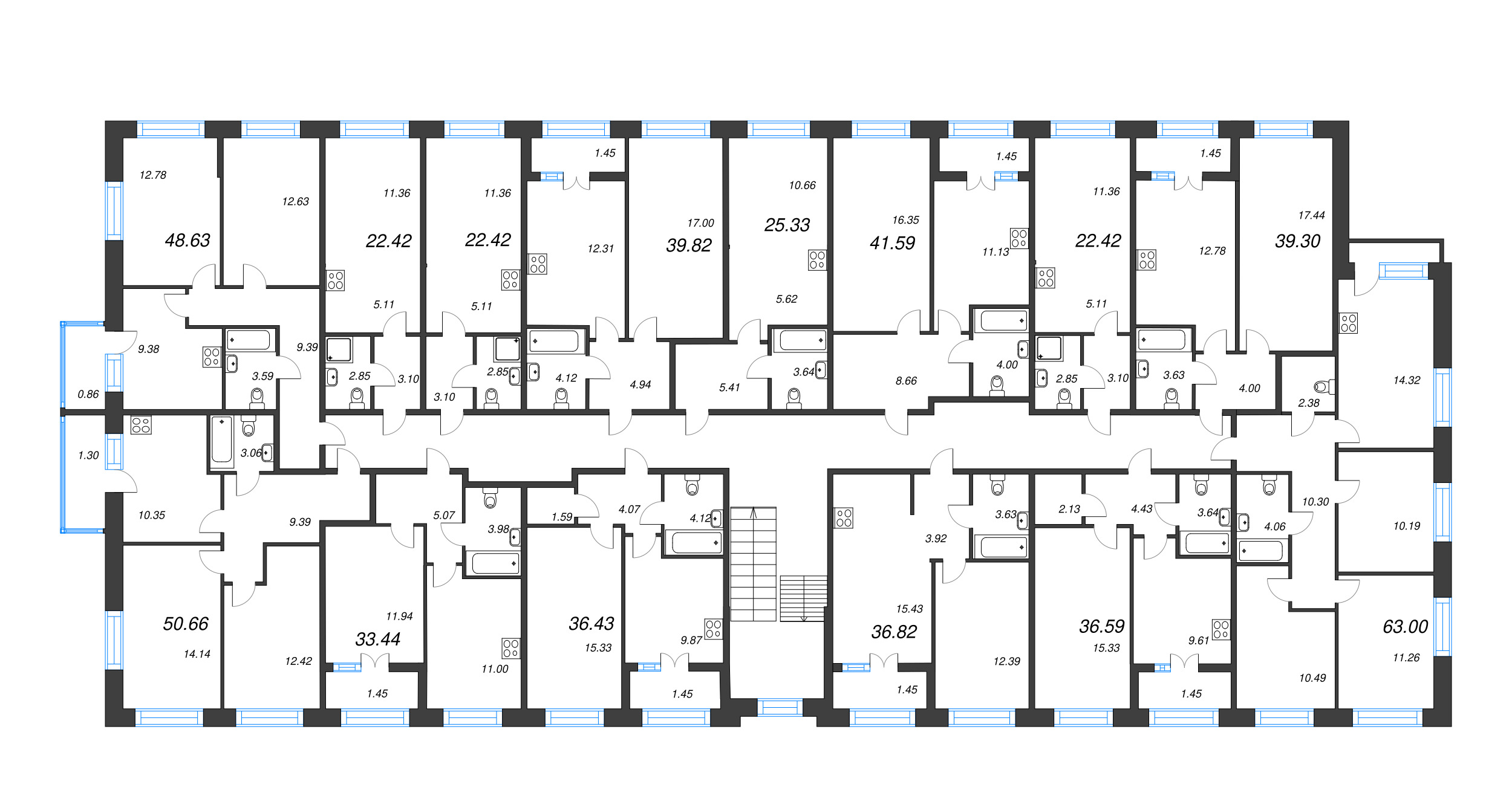 1-комнатная квартира, 22.42 м² в ЖК "Капральский берег" - планировка этажа