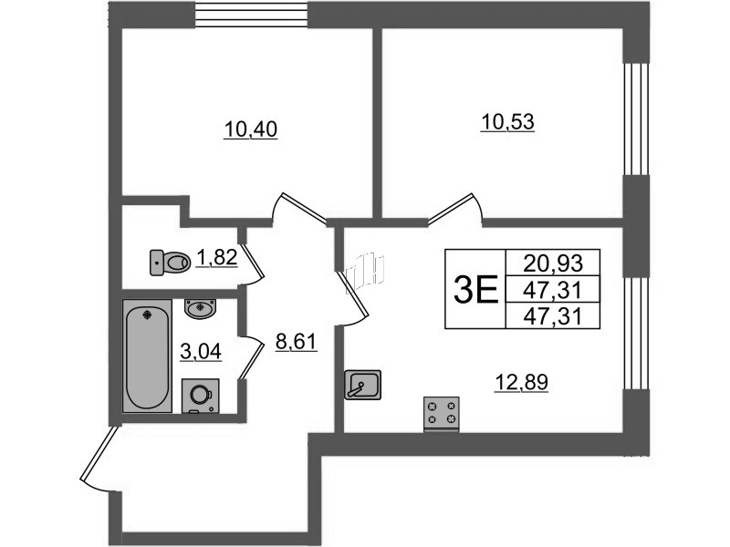 2-комнатная квартира, 47.18 м² в ЖК "Аквилон Янино" - планировка, фото №1