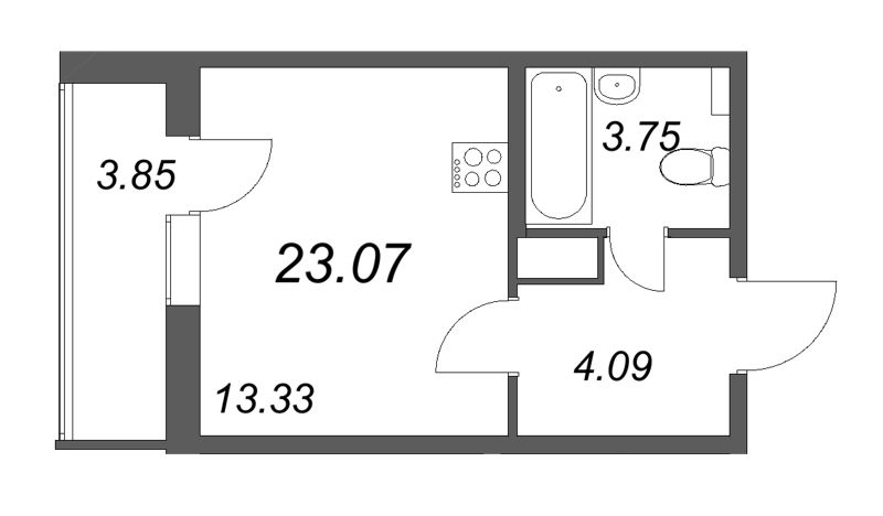 Квартира-студия, 23.07 м² - планировка, фото №1