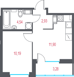 1-комнатная квартира, 31.2 м² в ЖК "Город-спутник Южный" - планировка, фото №1