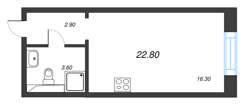 Квартира-студия, 22.8 м² в ЖК "Большая Охта" - планировка, фото №1