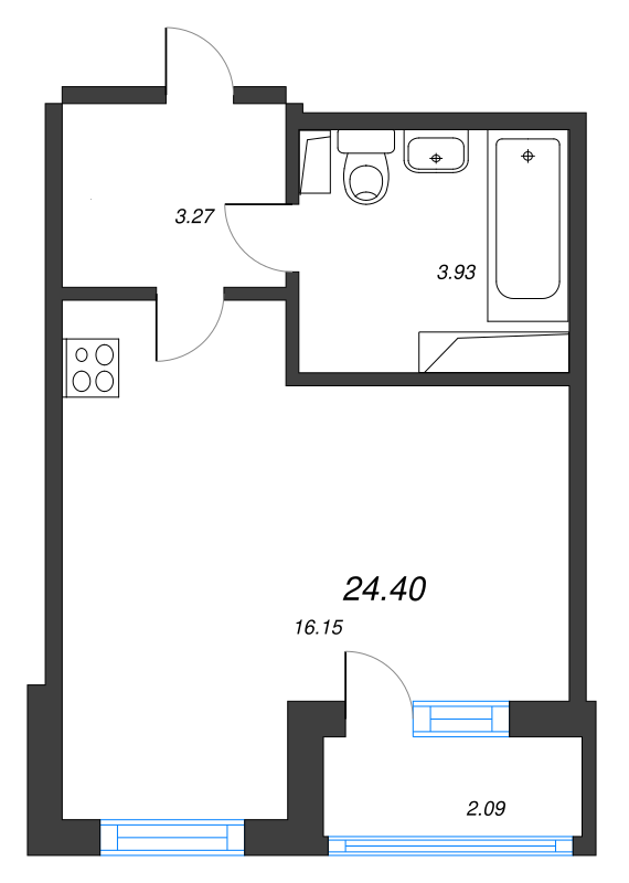 Квартира-студия, 24.4 м² - планировка, фото №1
