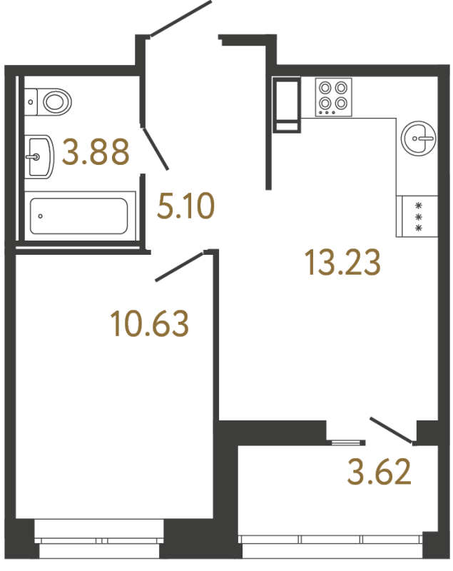 1-комнатная квартира, 32.84 м² в ЖК "Ultra City 3.0" - планировка, фото №1