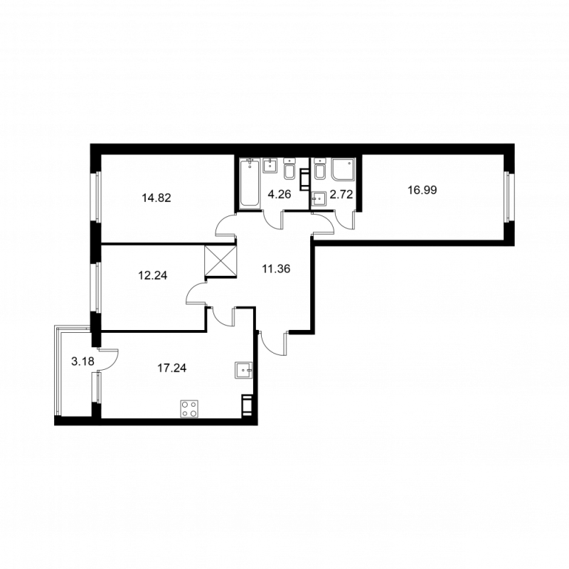 4-комнатная (Евро) квартира, 81.22 м² в ЖК "Квартал Заречье" - планировка, фото №1