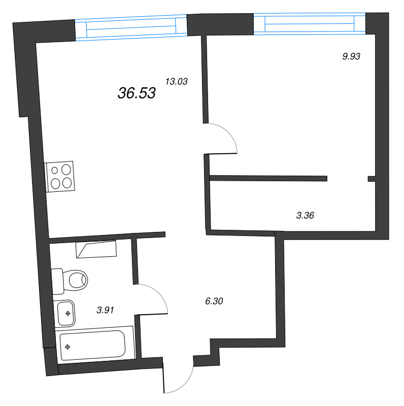 1-комнатная квартира, 36.53 м² в ЖК "Аквилон РИВА" - планировка, фото №1