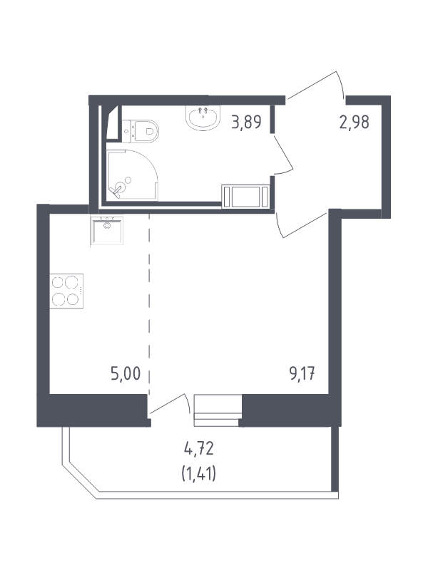 Квартира-студия, 22.45 м² - планировка, фото №1