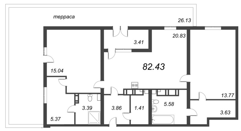 3-комнатная (Евро) квартира, 82.43 м² - планировка, фото №1