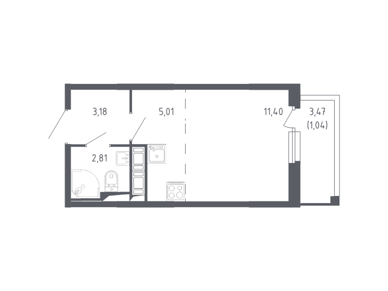 Квартира-студия, 23.44 м² в ЖК "Сандэй" - планировка, фото №1