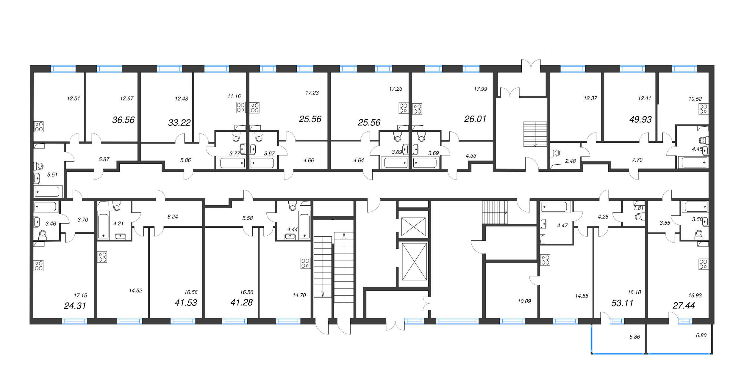 1-комнатная квартира, 33.22 м² в ЖК "Аквилон Stories" - планировка этажа