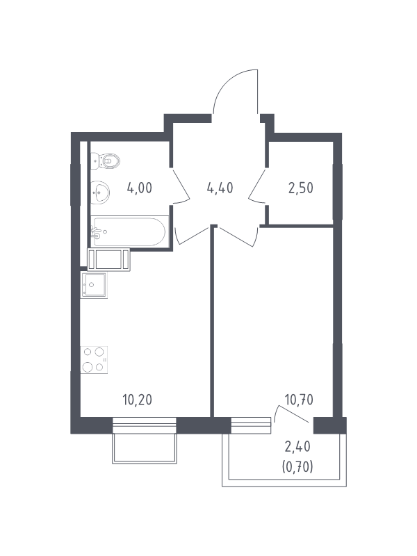 1-комнатная квартира, 32.5 м² - планировка, фото №1