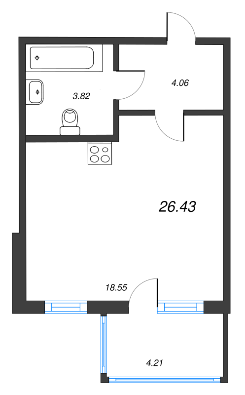 Квартира-студия, 26.43 м² - планировка, фото №1