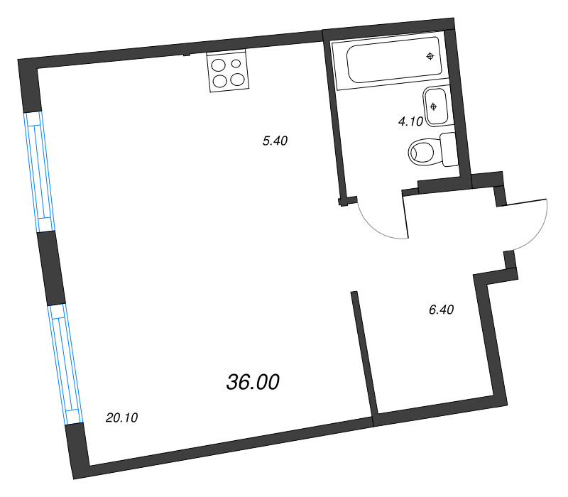 Квартира-студия, 36 м² в ЖК "Ягодное Река Парк" - планировка, фото №1