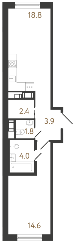 2-комнатная (Евро) квартира, 45.5 м² в ЖК "Передвижники 2" - планировка, фото №1