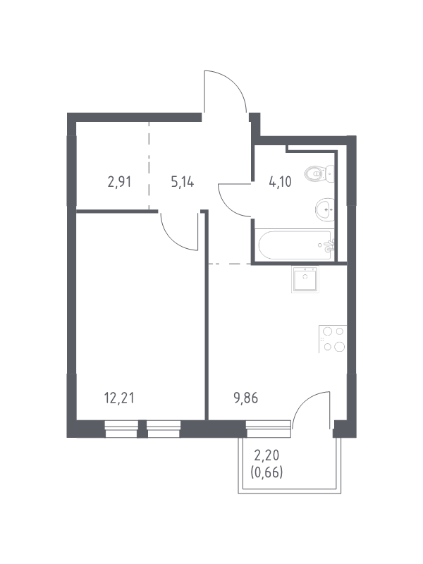 1-комнатная квартира, 34.88 м² в ЖК "Невская Долина" - планировка, фото №1