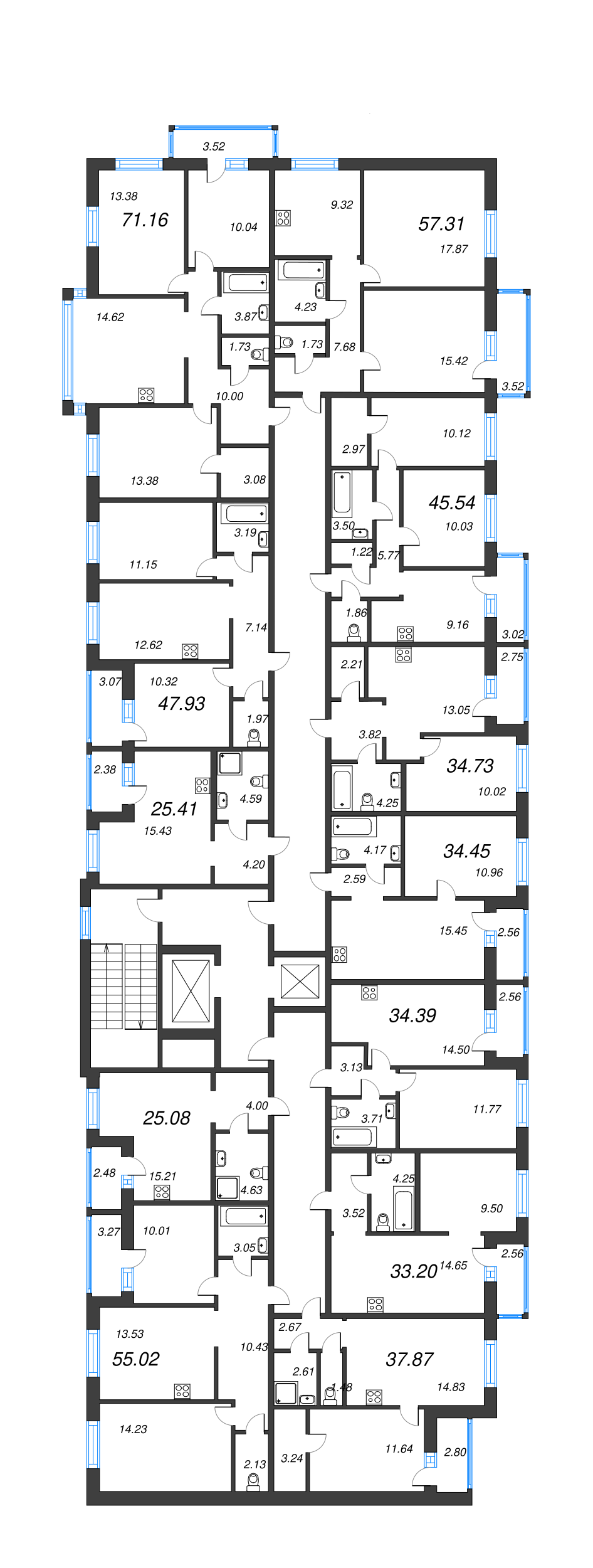 2-комнатная квартира, 57.31 м² - планировка этажа