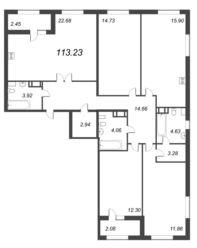 5-комнатная (Евро) квартира, 113.23 м² в ЖК "БелАрт" - планировка, фото №1