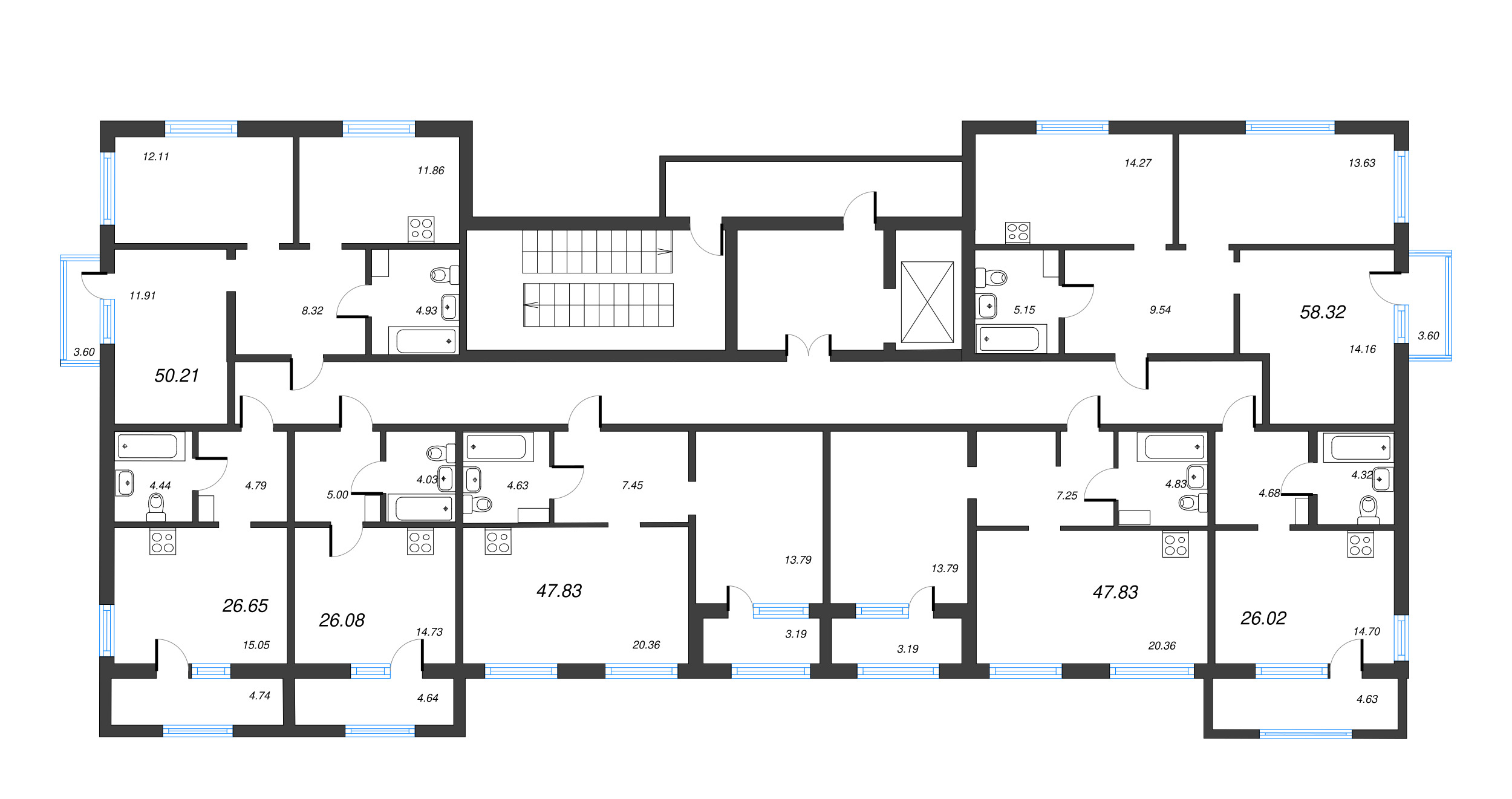 2-комнатная (Евро) квартира, 49.6 м² - планировка этажа