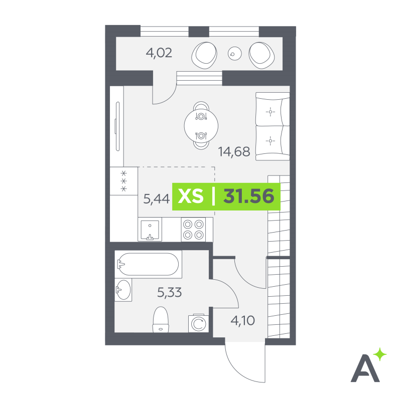 Квартира-студия, 31.56 м² - планировка, фото №1