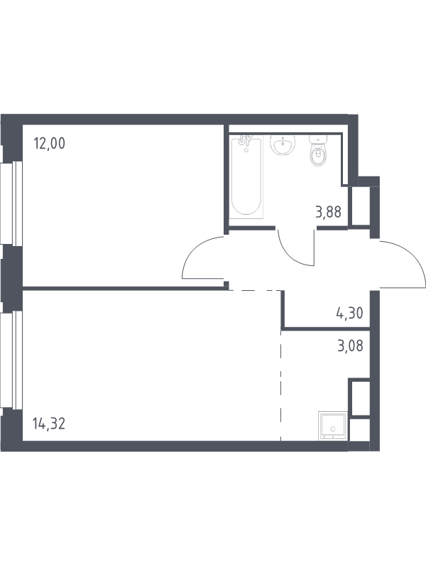 2-комнатная (Евро) квартира, 37.58 м² в ЖК "Новые Лаврики" - планировка, фото №1