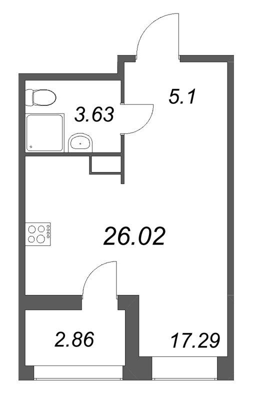 Квартира-студия, 26.02 м² в ЖК "Ультра Сити 3.0" - планировка, фото №1