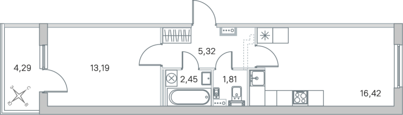 2-комнатная (Евро) квартира, 39.19 м² в ЖК "Любоград" - планировка, фото №1