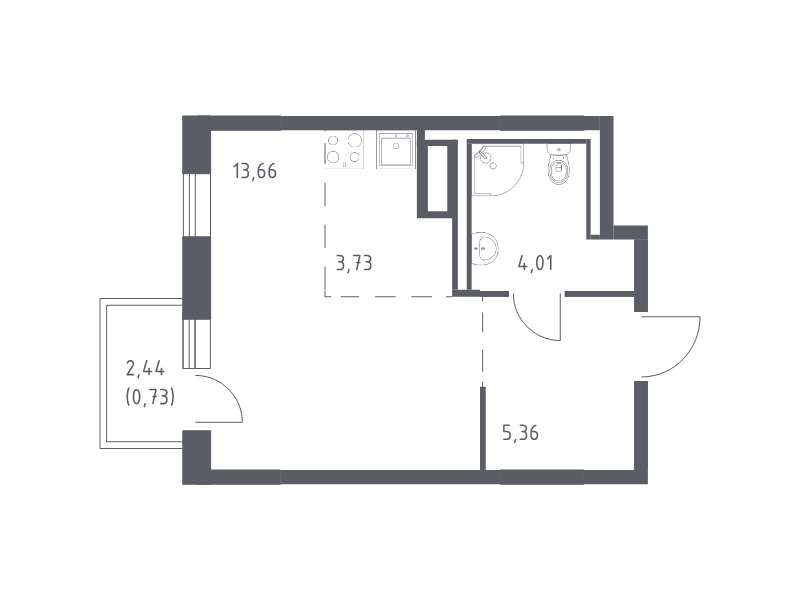 Квартира-студия, 27.48 м² в ЖК "Квартал Лаголово" - планировка, фото №1