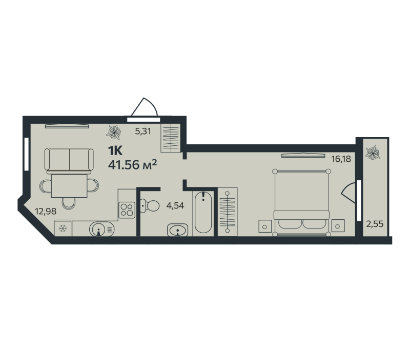 1-комнатная квартира, 41.56 м² в ЖК "Эдельвейс.Янино" - планировка, фото №1