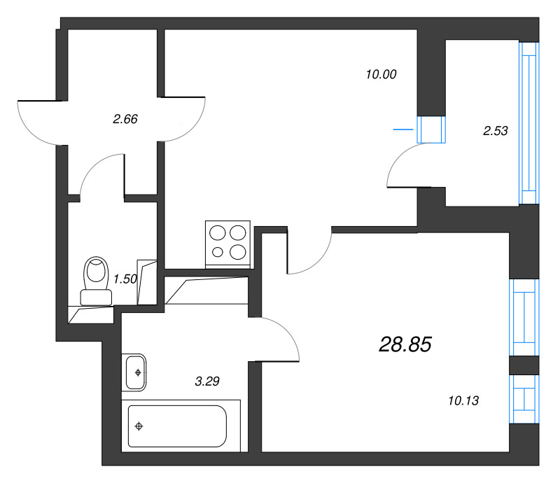 1-комнатная квартира, 28.85 м² в ЖК "Аэросити" - планировка, фото №1