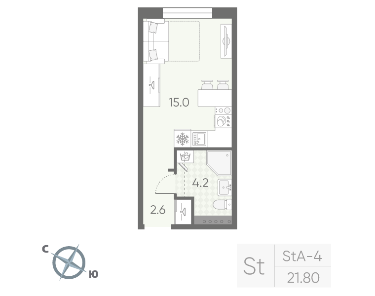 Квартира-студия, 21.8 м² в ЖК "Пулково Lake" - планировка, фото №1