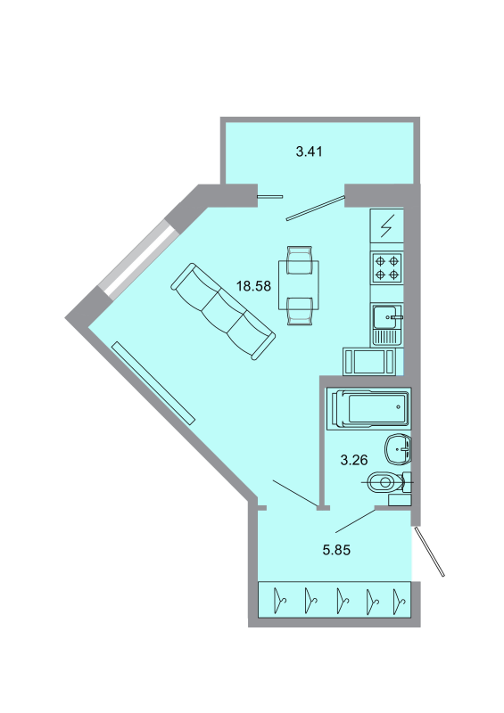 Квартира-студия, 27.7 м² в ЖК "Стороны света" - планировка, фото №1