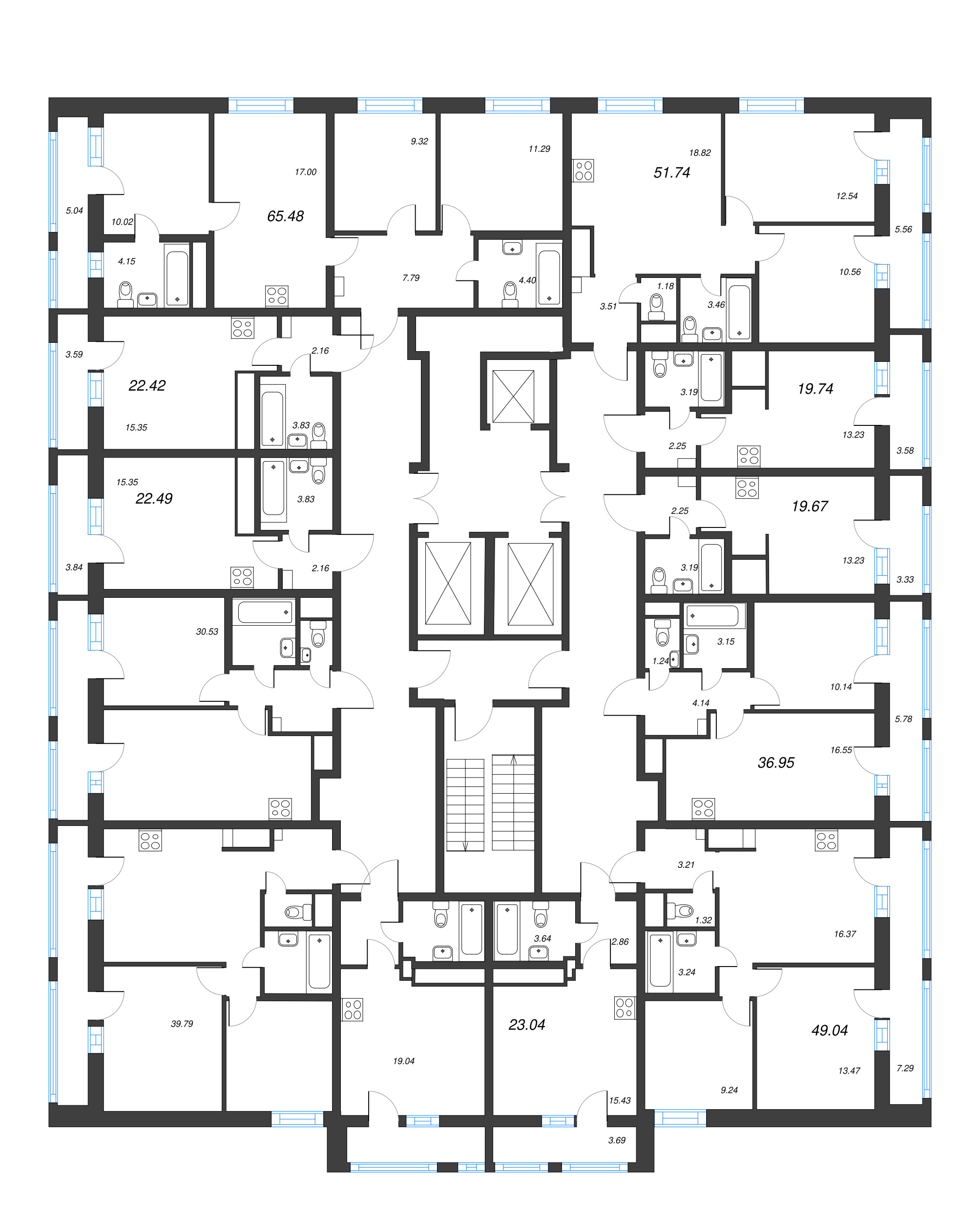 Квартира-студия, 22.42 м² в ЖК "Старлайт" - планировка этажа