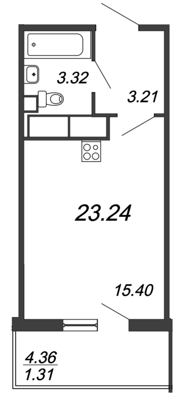 Квартира-студия, 23.24 м² - планировка, фото №1