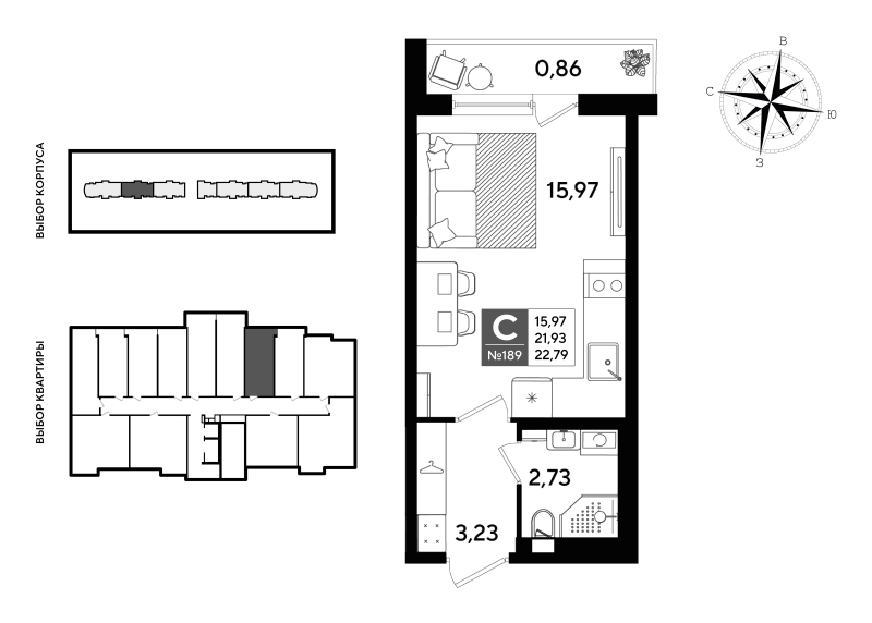 Квартира-студия, 22.79 м² в ЖК "Догма Юкки" - планировка, фото №1