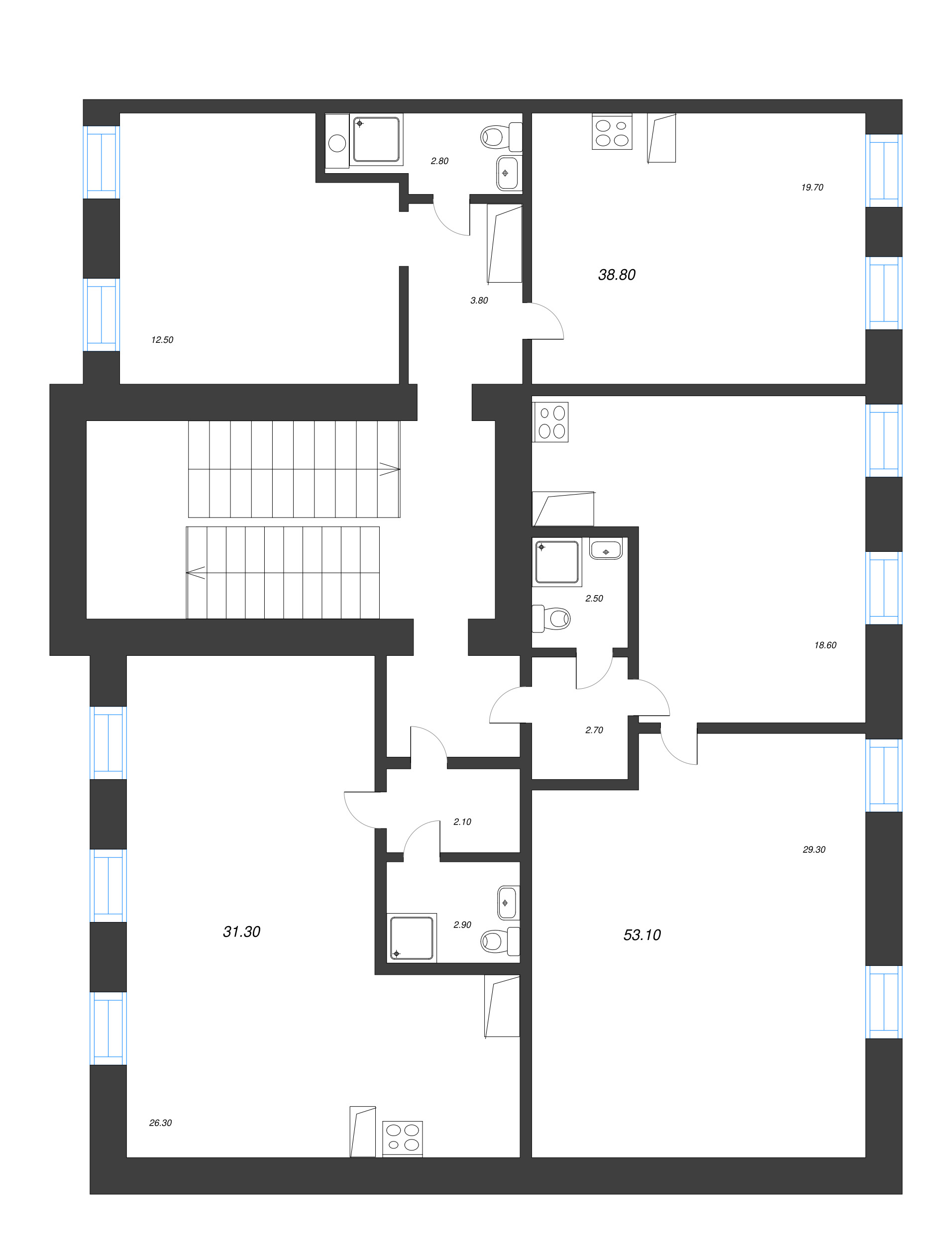 Квартира-студия, 37.3 м² в ЖК "Крона" - планировка этажа