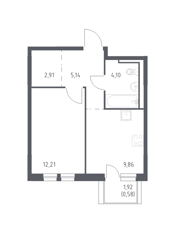 1-комнатная квартира, 34.8 м² в ЖК "Невская Долина" - планировка, фото №1
