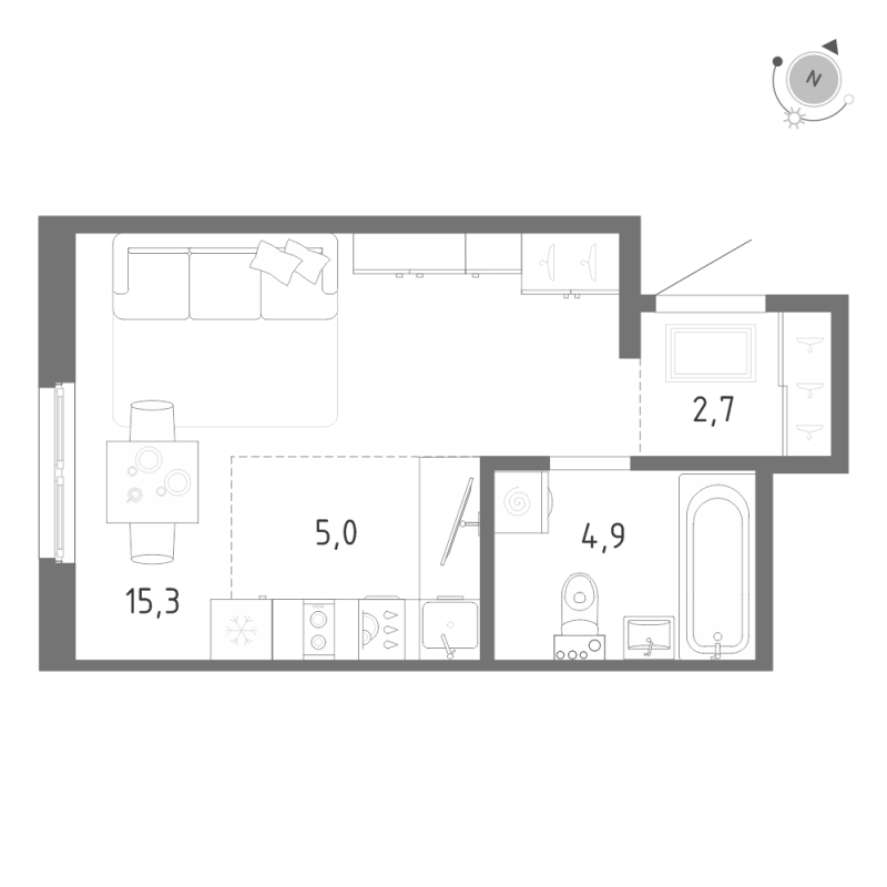 Квартира-студия, 27.9 м² в ЖК "Клюква.Парк" - планировка, фото №1