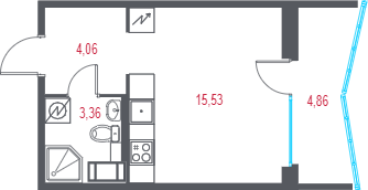 Квартира-студия, 24.41 м² в ЖК "Город-спутник Южный" - планировка, фото №1